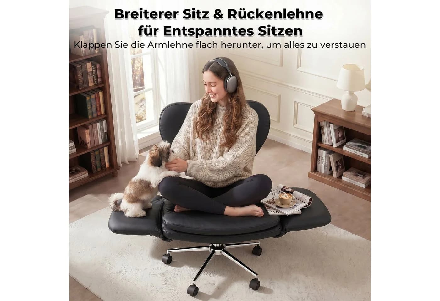 Patbrela Bürostuhl mit klappbarer Tischplatte und Armlehnen Schwarz - Bild 5