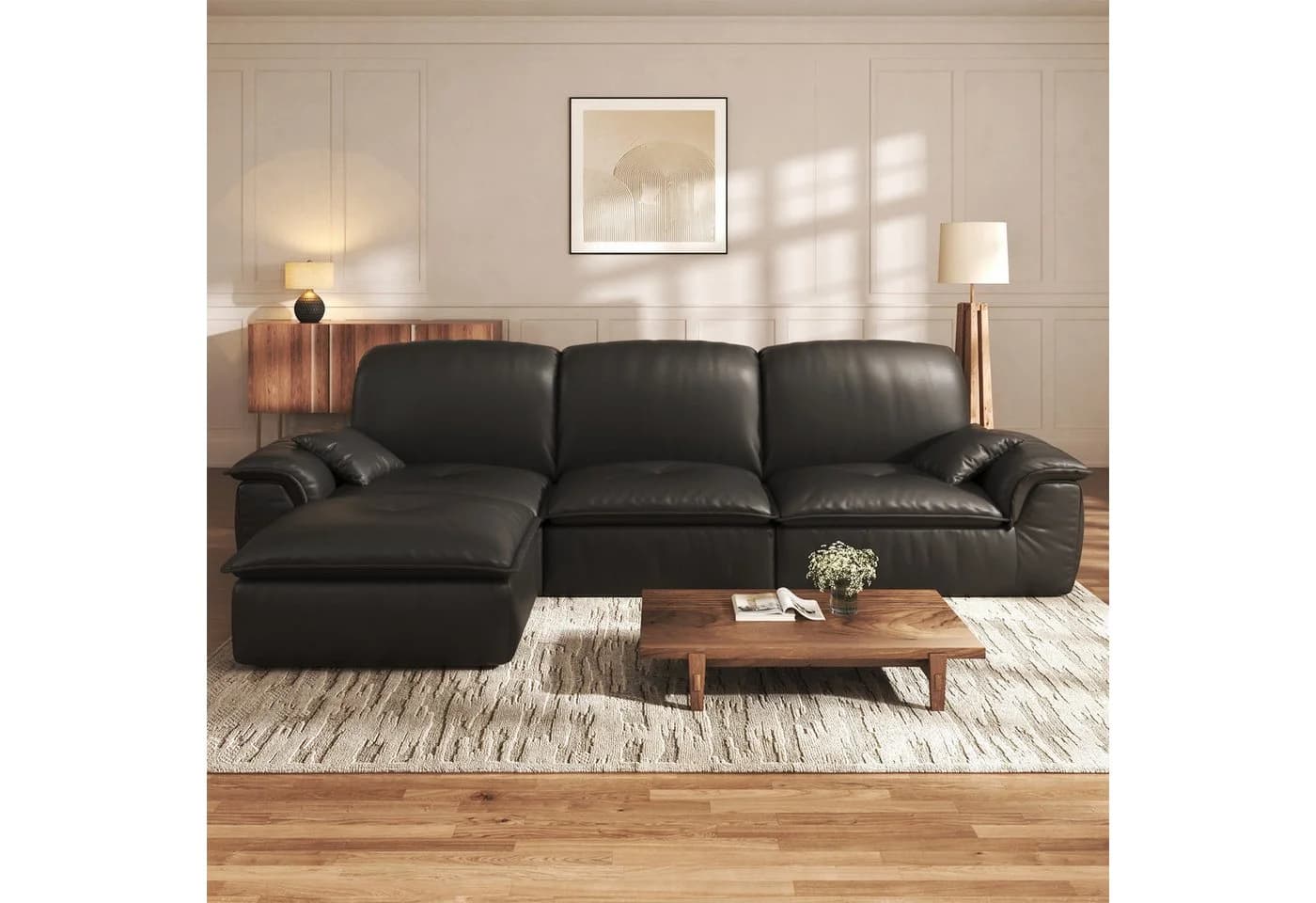 Patbrela Ecksofa 3-Sitzer mit Longchair Vintage Braun Kunstleder