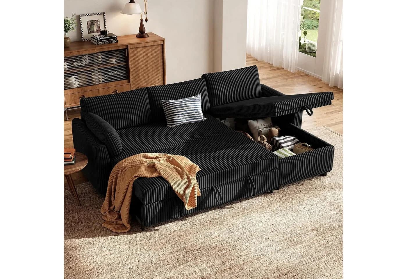 Patbrela Ecksofa mit Schlaffunktion und Stauraum Schwarz - Bild 2