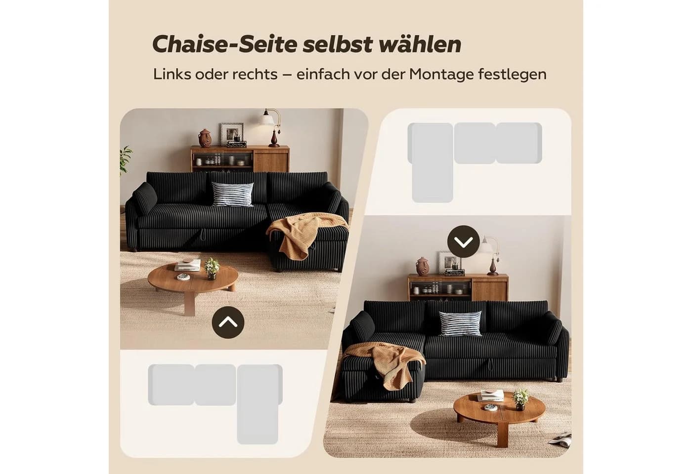 Patbrela Ecksofa mit Schlaffunktion und Stauraum Schwarz - Bild 3