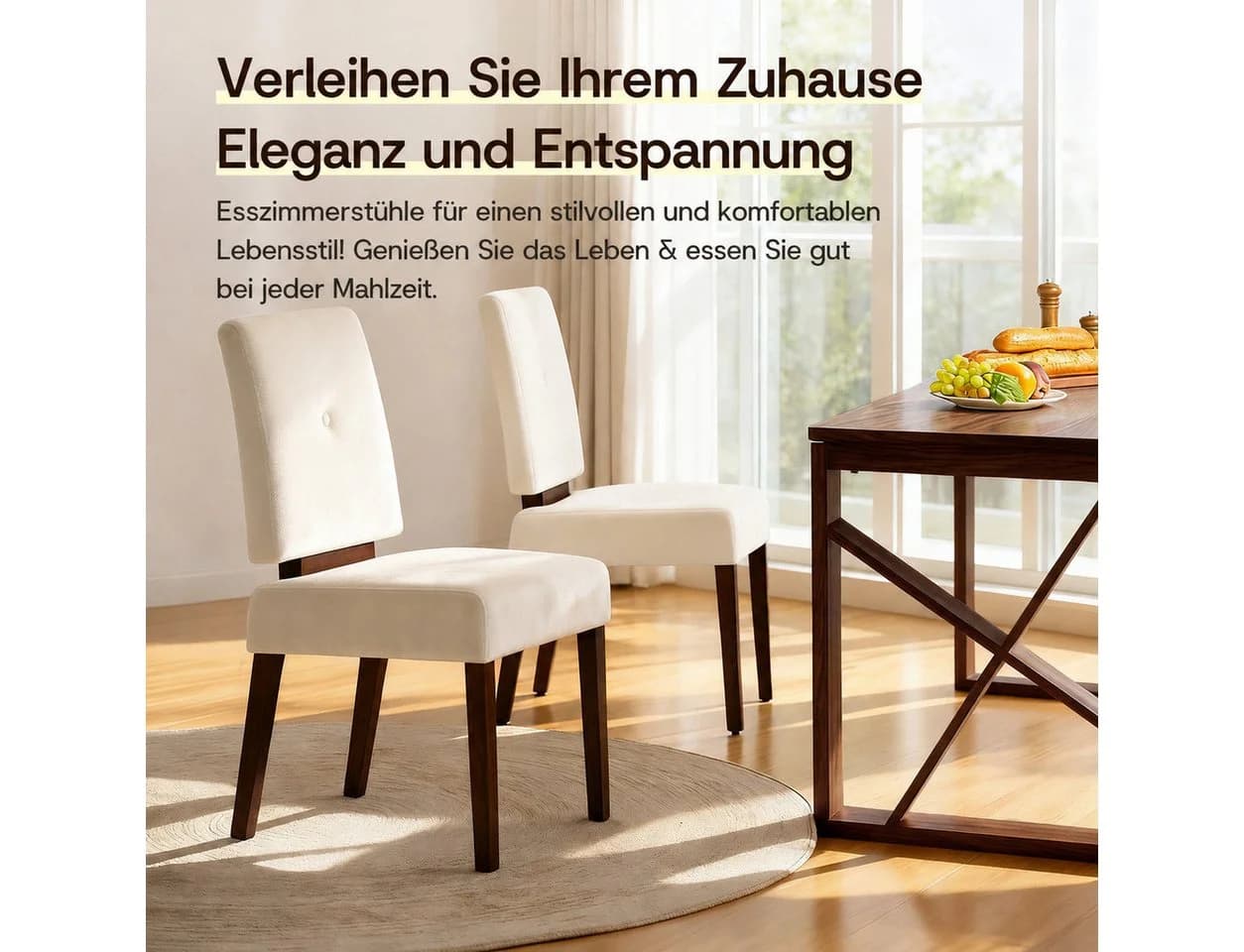 Patbrela Esszimmerstuhl 2er-Set Beige Massivholz Samt - Bild 3