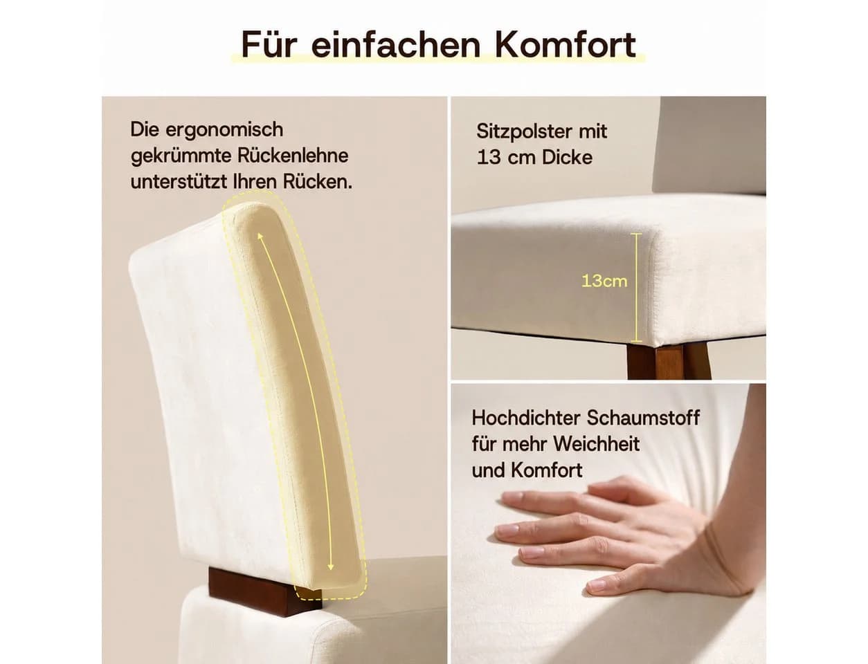 Patbrela Esszimmerstuhl 2er-Set Beige Massivholz Samt - Bild 5