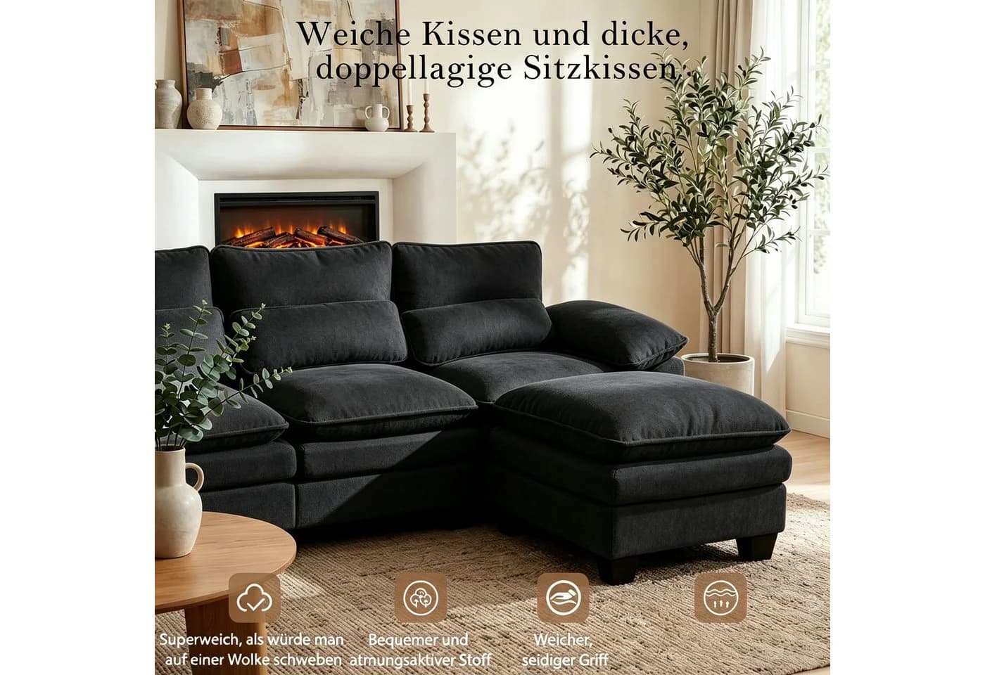 Patbrela Ecksofa modulares Sofa cremeweiß Teddy-Stoff Schlafsofa