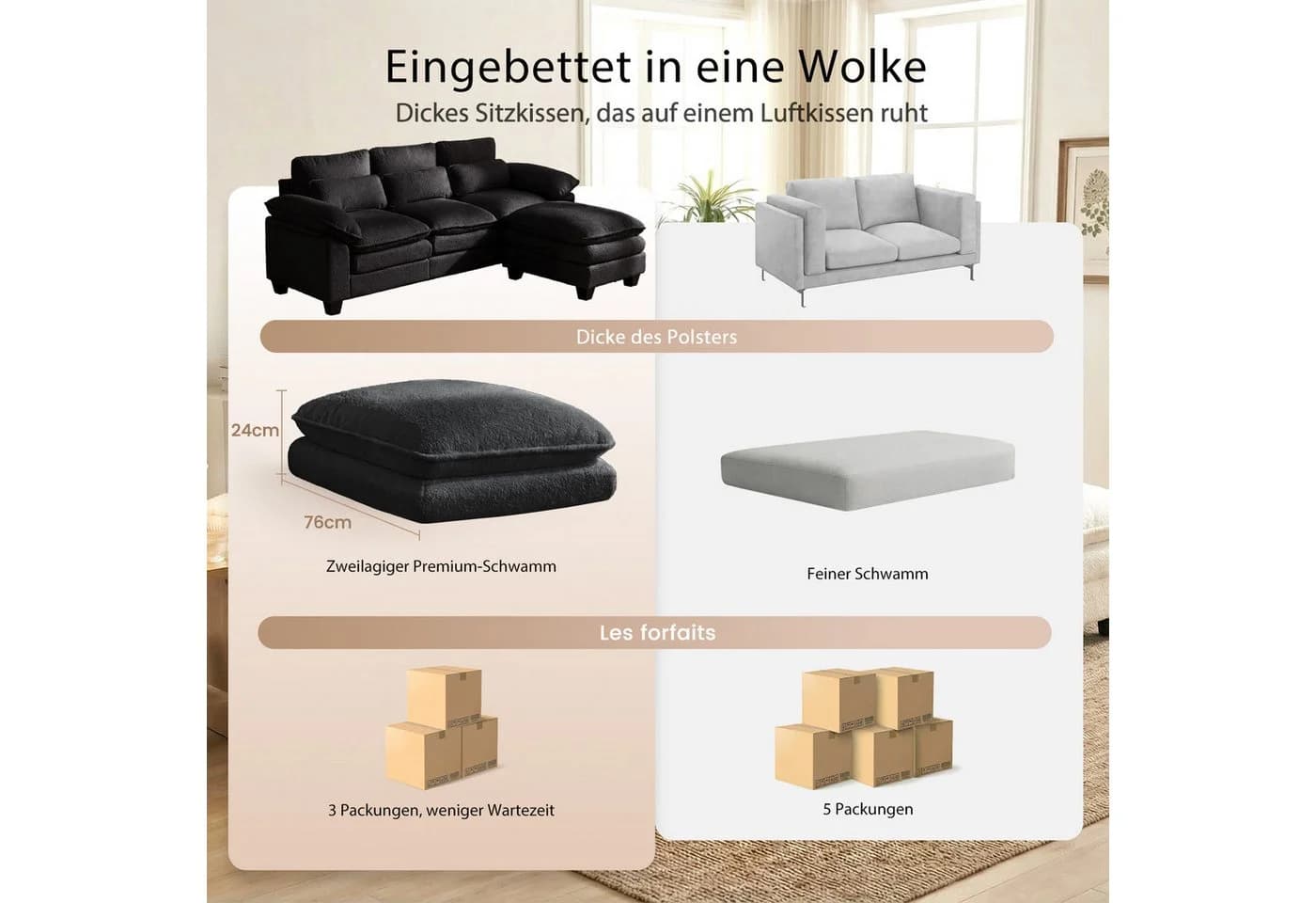 Patbrela Ecksofa modulares Sofa cremeweiß Teddy-Stoff Schlafsofa - Bild 3