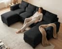 Patbrela Ecksofa L-förmig Schwarz mit Fußhocker und Cloud-Kissen Bild 2