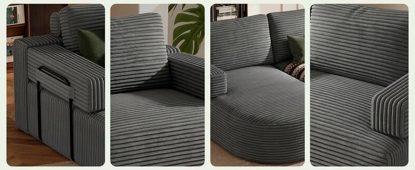 Patbrela Ecksofa Cord U-Form mit 2 Chaise Longue Grau - Bild 5