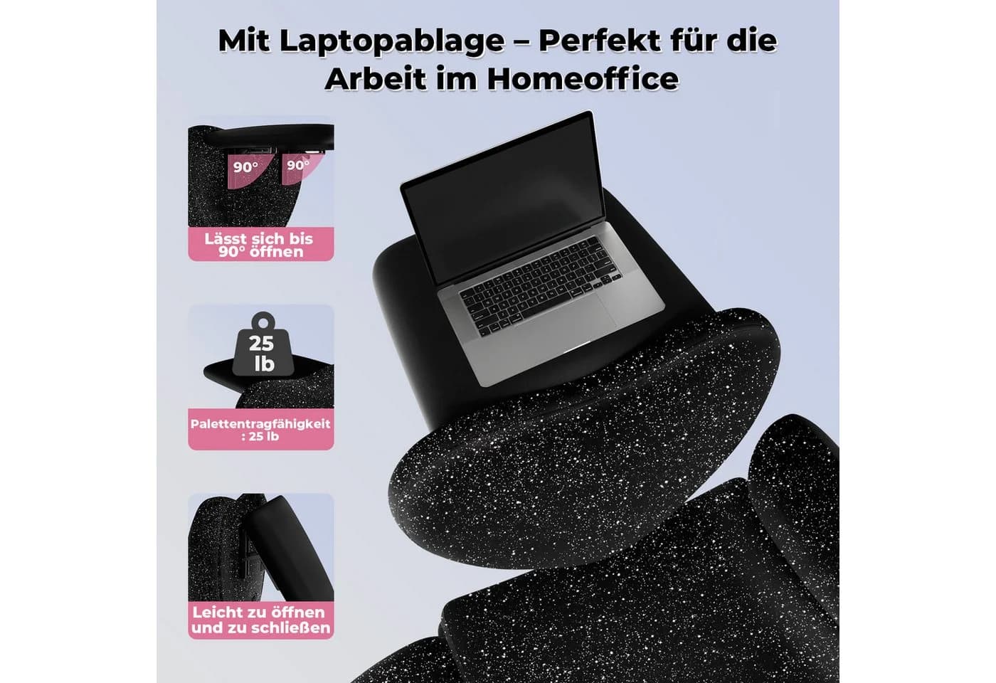 Patbrela Bürostuhl mit klappbarer Tischplatte und Armlehnen Schwarz
