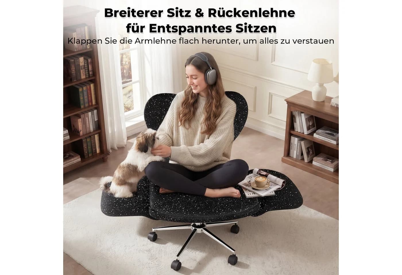 Patbrela Bürostuhl mit klappbarer Tischplatte und Armlehnen Schwarz - Bild 4
