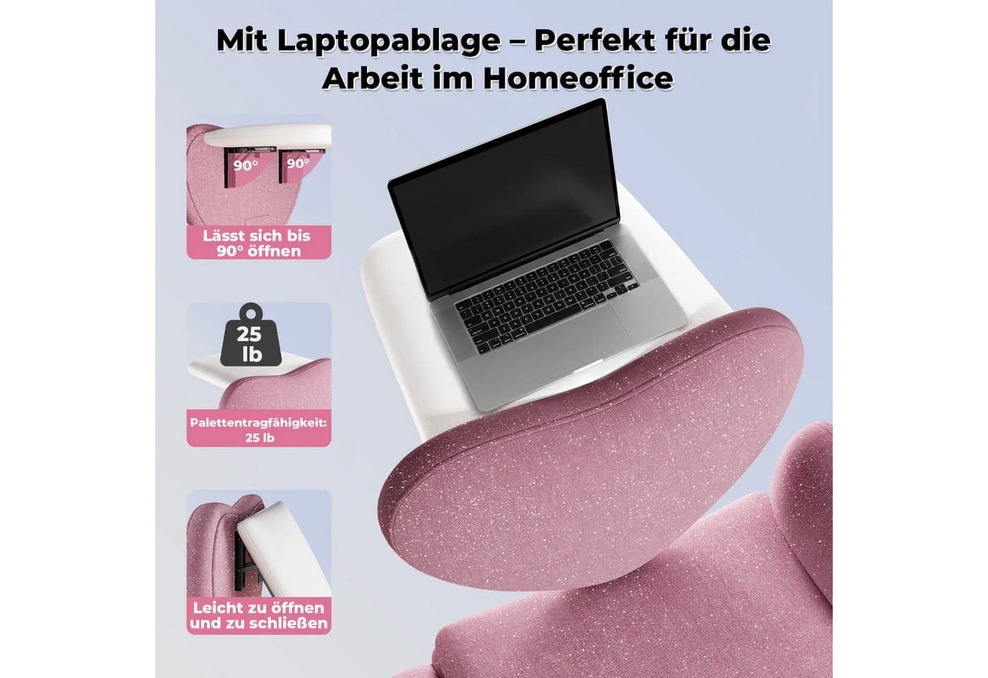 Patbrela Bürostuhl mit klappbarer Tischplatte Rosa