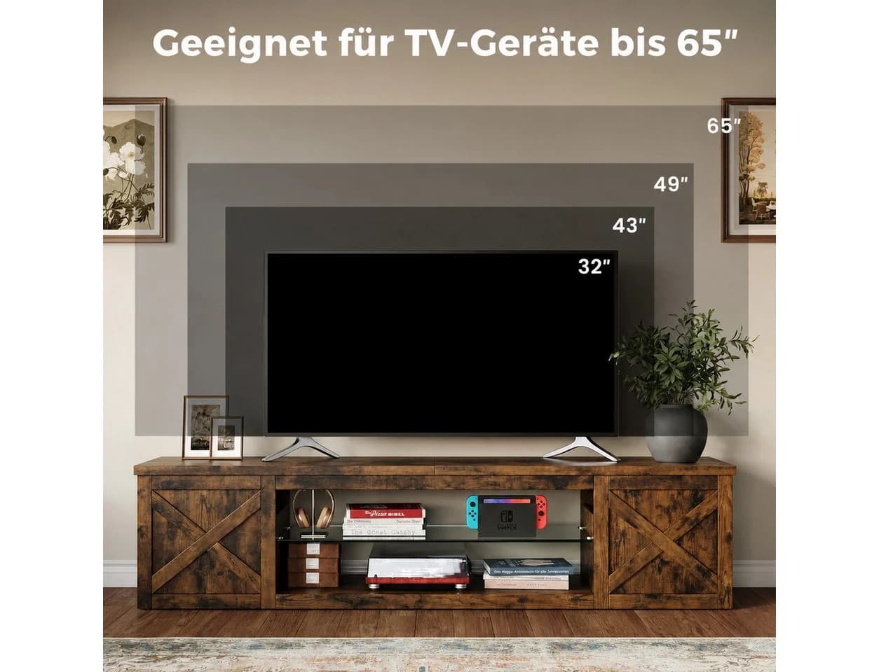 Patbrela TV-Schrank Landhausstil mit RGB-LED & offenem Stauraum - Bild 4