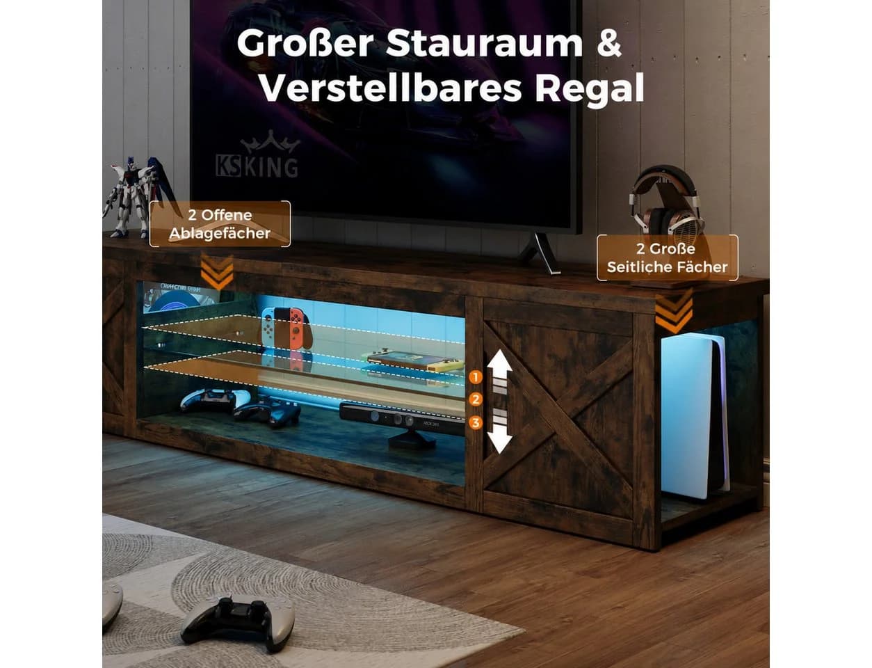 Patbrela TV-Schrank Landhausstil mit RGB-LED & offenem Stauraum - Bild 5
