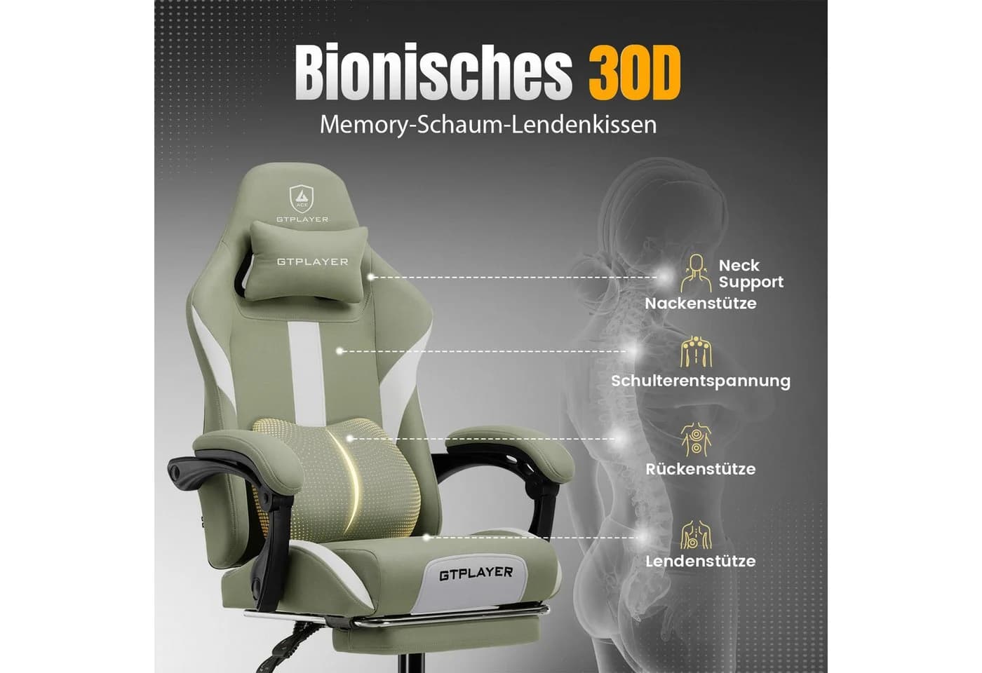 GTPLAYER Gaming Stuhl Ergonomisch mit Fußstütze - Bild 5
