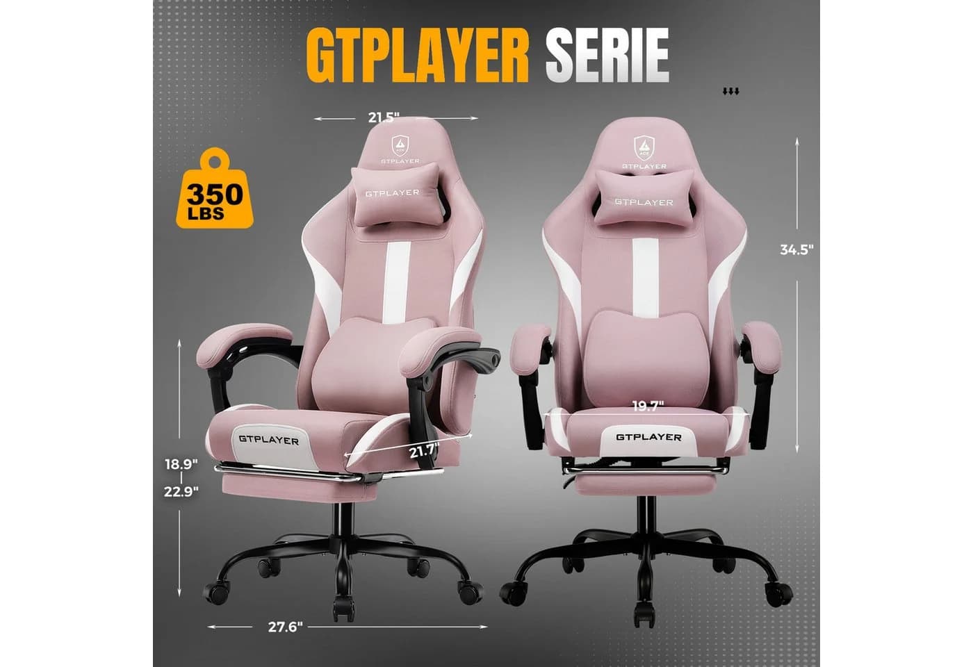 GTPLAYER Gaming-Stuhl Stoff Ergonomisch mit Fußstütze - Bild 4