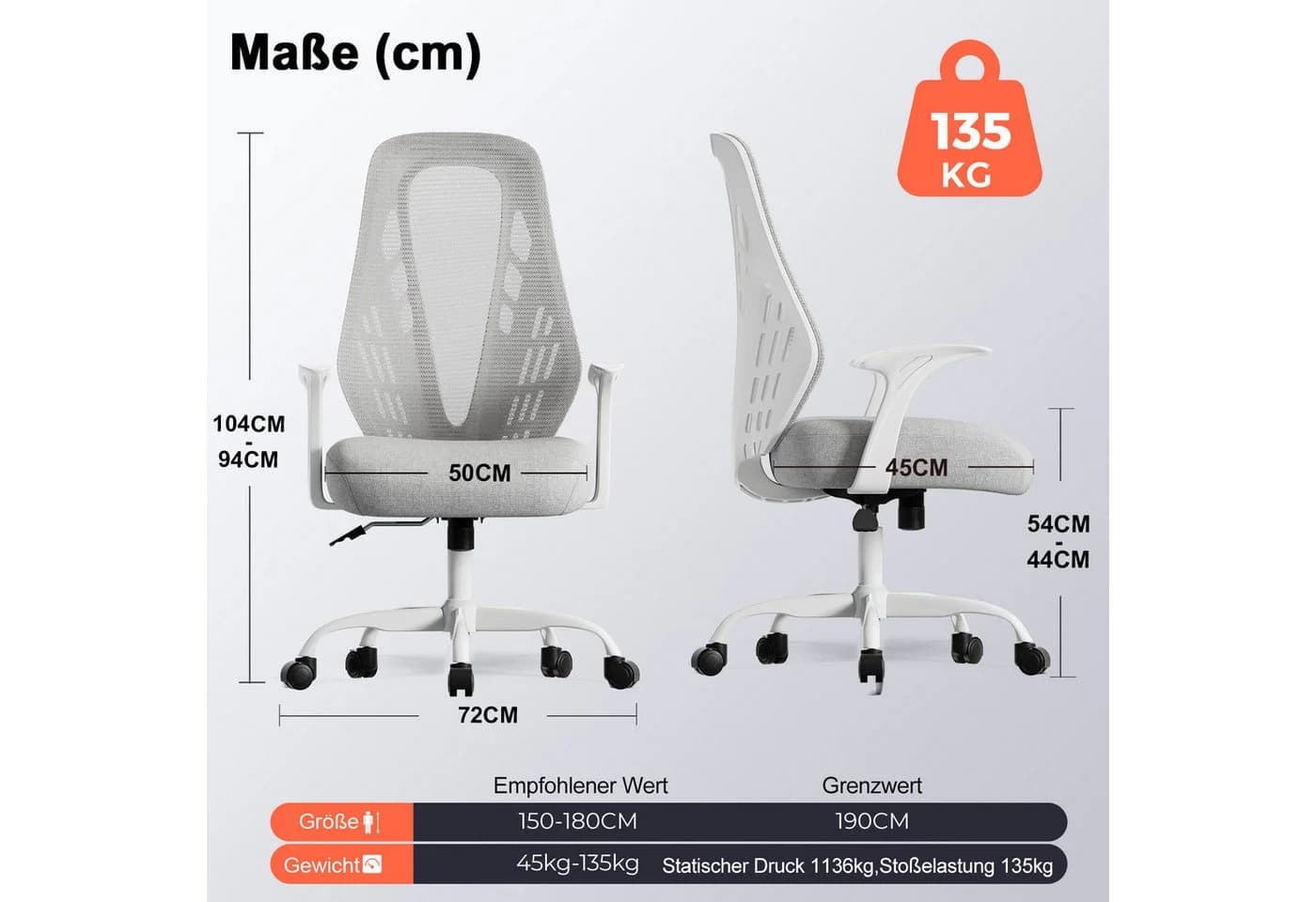 COMHOMA Bürostuhl Drehstuhl Ergonomisch Schwarz Grau - Bild 4