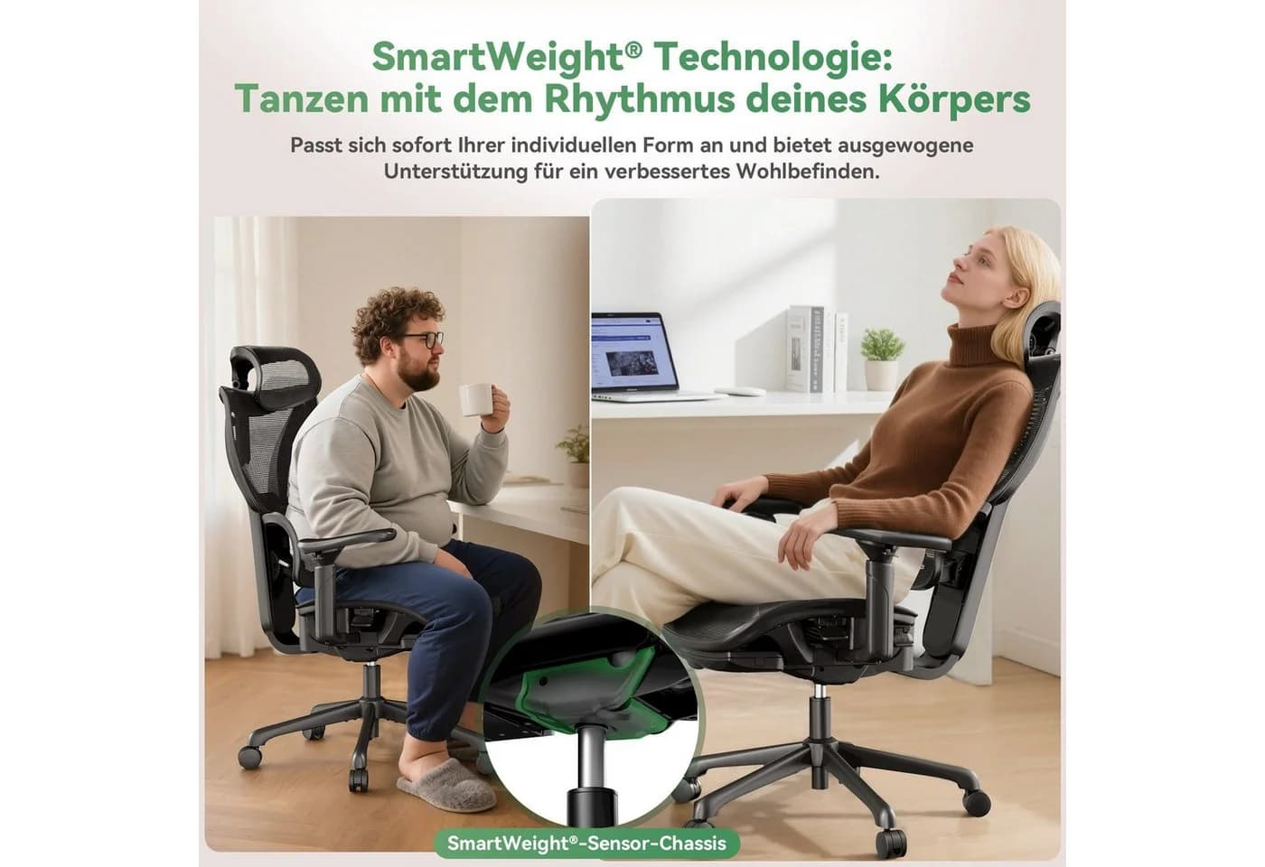ACGAM Bürostuhl Ergonomisch Schreibtischstuhl, Büro Stuhl & Gaming Stuhl, 150 kg, SmartWeight®Technologie - Bild 3