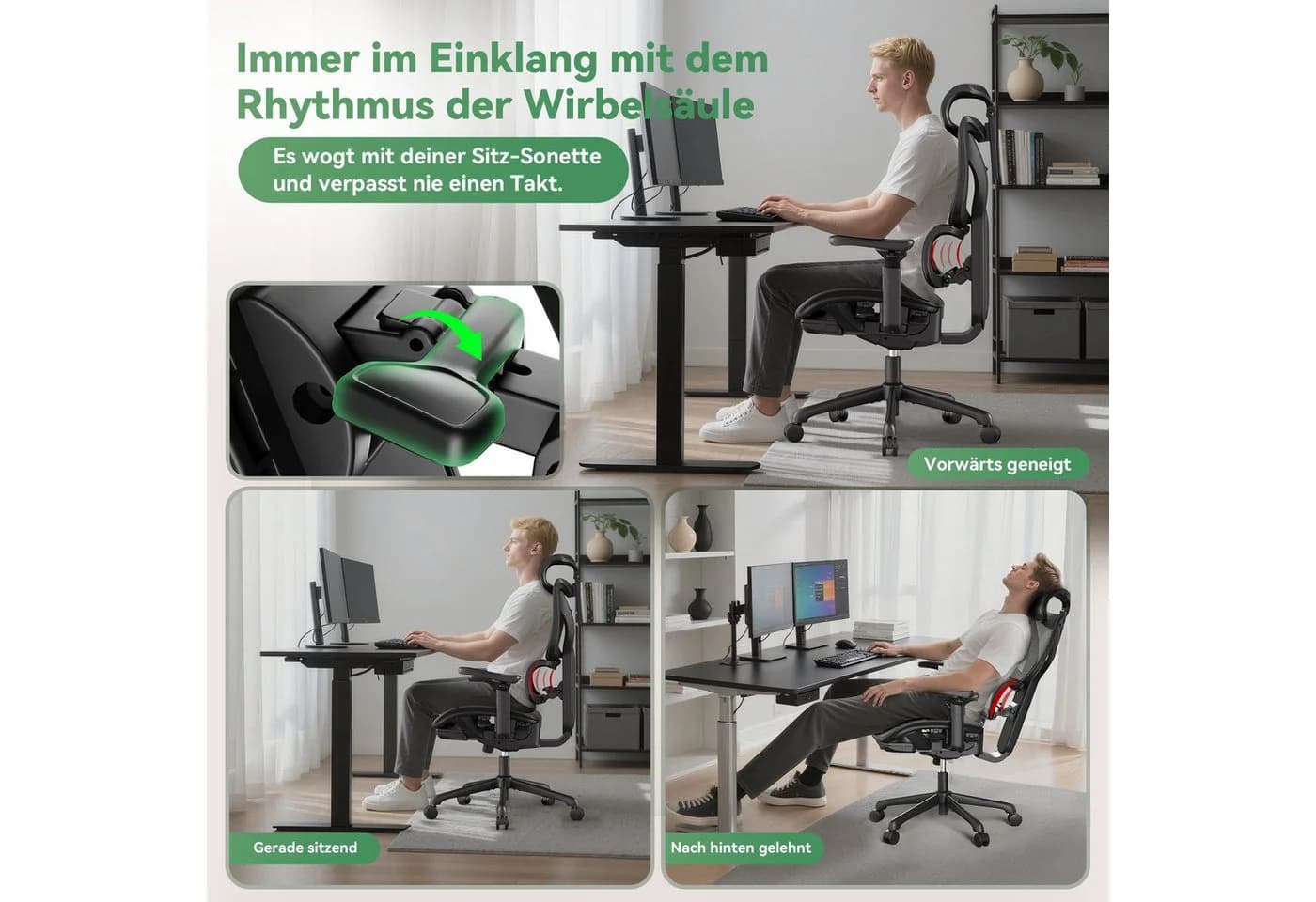 ACGAM Bürostuhl Ergonomisch Schreibtischstuhl, Büro Stuhl & Gaming Stuhl, 150 kg, SmartWeight®Technologie - Bild 5