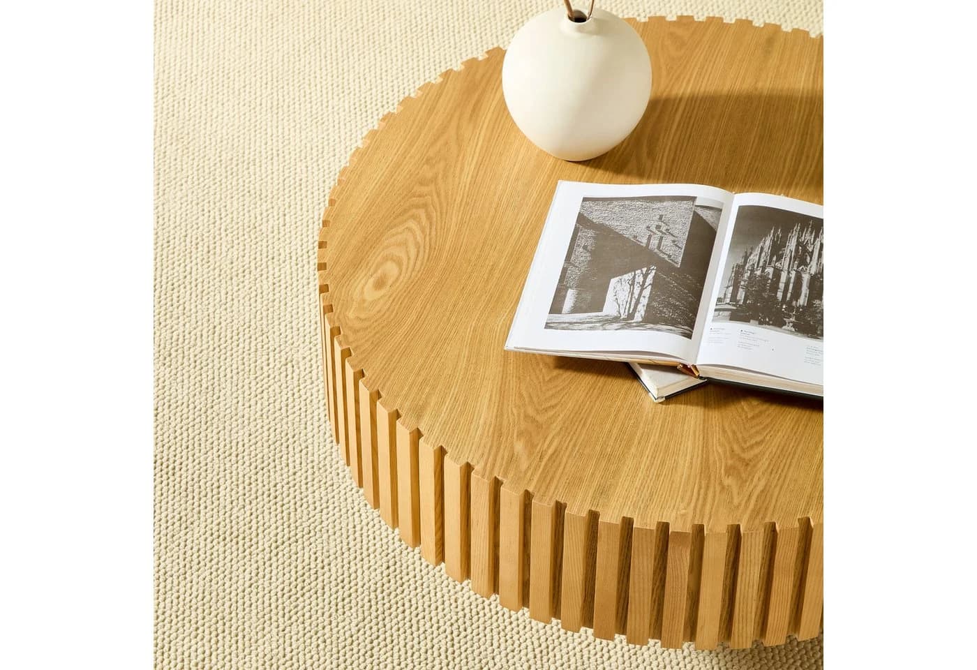 NJLyuhome Couchtisch Beistelltisch Runder Kaffetisch mit Massivholz-Rahmen, 80x35cm - Bild 4
