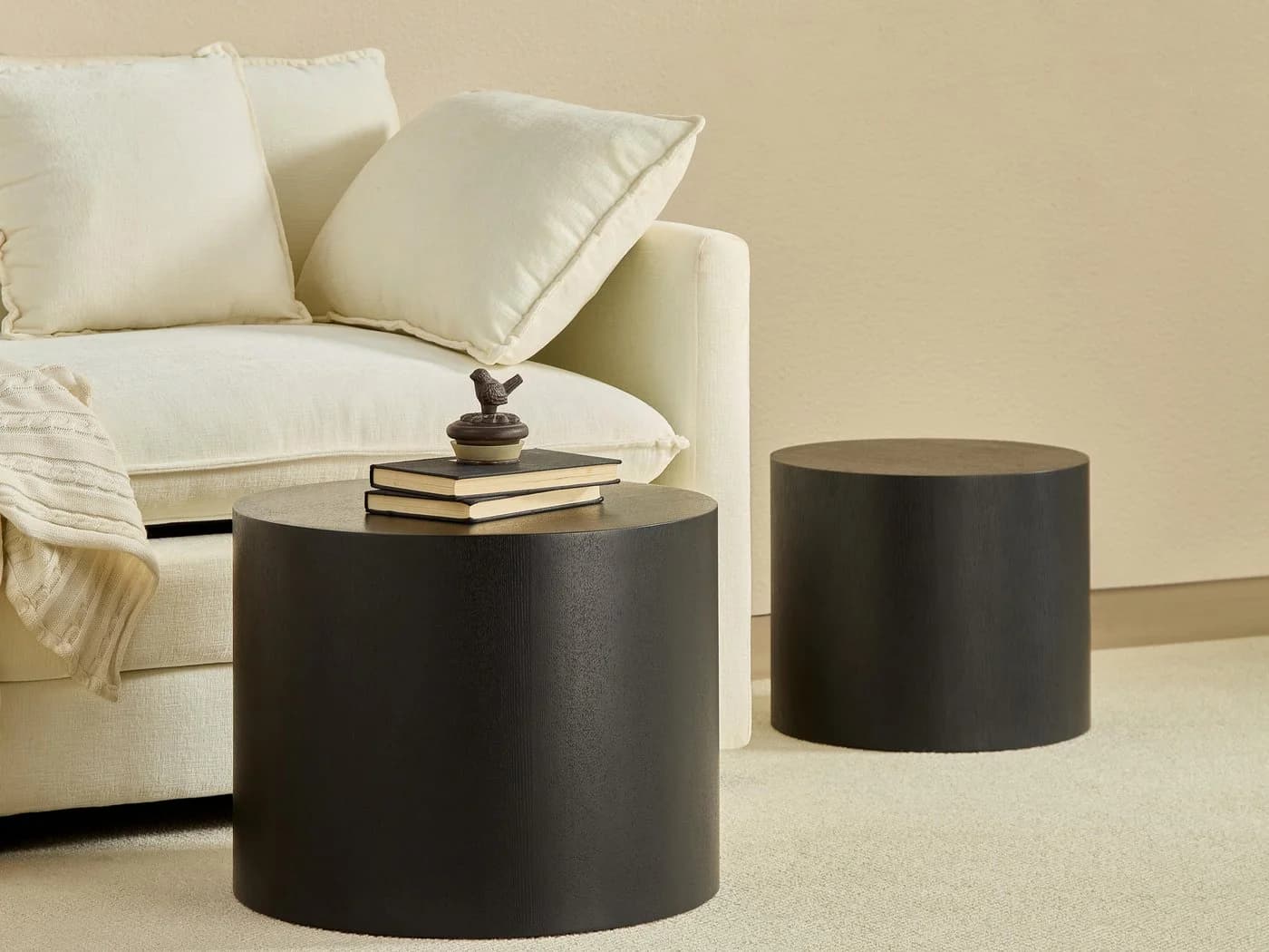 NJLyuhome Couchtisch Schwarzer runder Beistelltisch-Set Nesting Tische 2-teilig - Bild 4