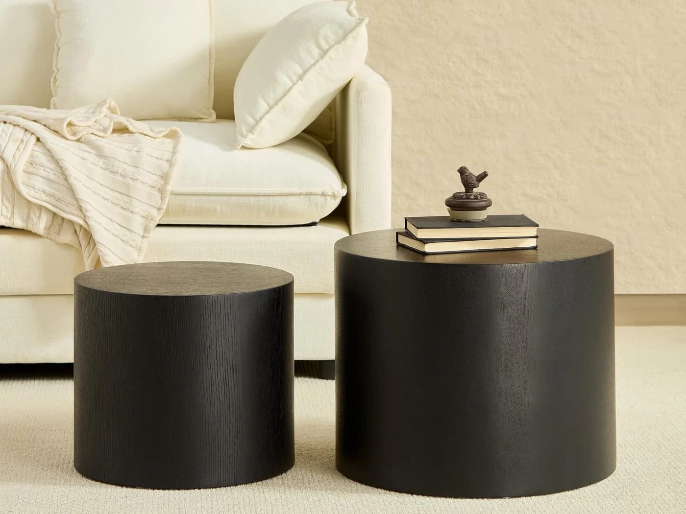 NJLyuhome Couchtisch Schwarzer runder Beistelltisch-Set Nesting Tische 2-teilig - Bild 5