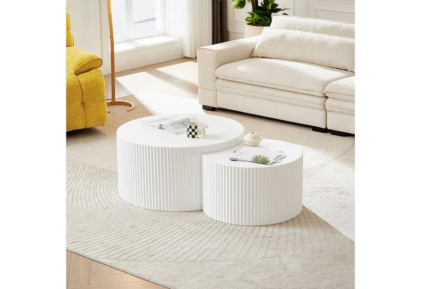 NJLyuhome Couchtisch Weißes Wellen-Design Beistelltisch-Set Kombinierbar - Bild 2