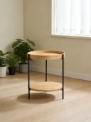 NJLyuhome Couchtisch rund 44cm Schwarz/Natur MDF Metallgestell Bild 2