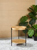 NJLyuhome Couchtisch rund 44cm Schwarz/Natur MDF Metallgestell Bild 5