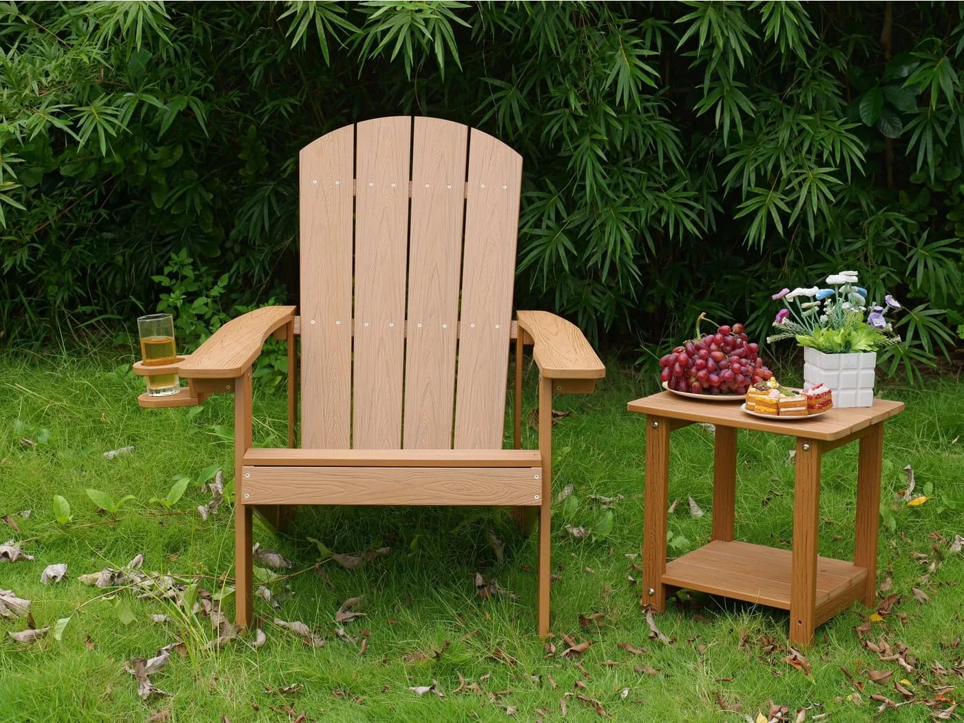 NJLyuhome Gartenstuhl Allwetter-Adirondack mit Getränkehalter & Ablagefach - Bild 4
