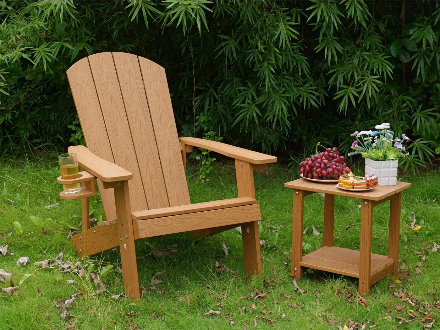 NJLyuhome Gartenstuhl Allwetter-Adirondack mit Getränkehalter & Ablagefach - Bild 5