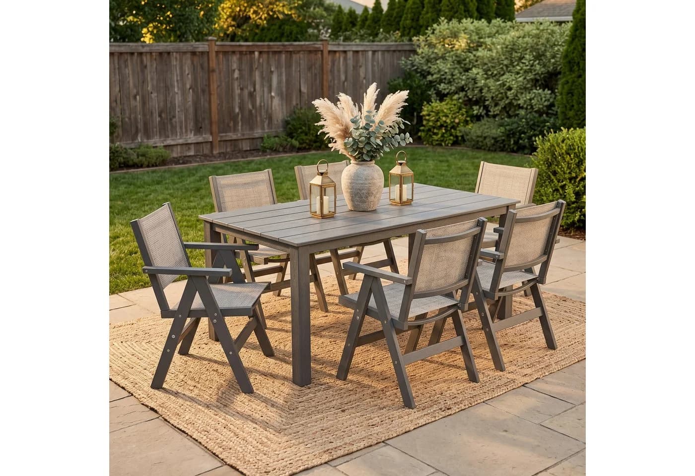 NJLyuhome Outdoor-Esstisch Grau mit Schirmloch - Bild 2