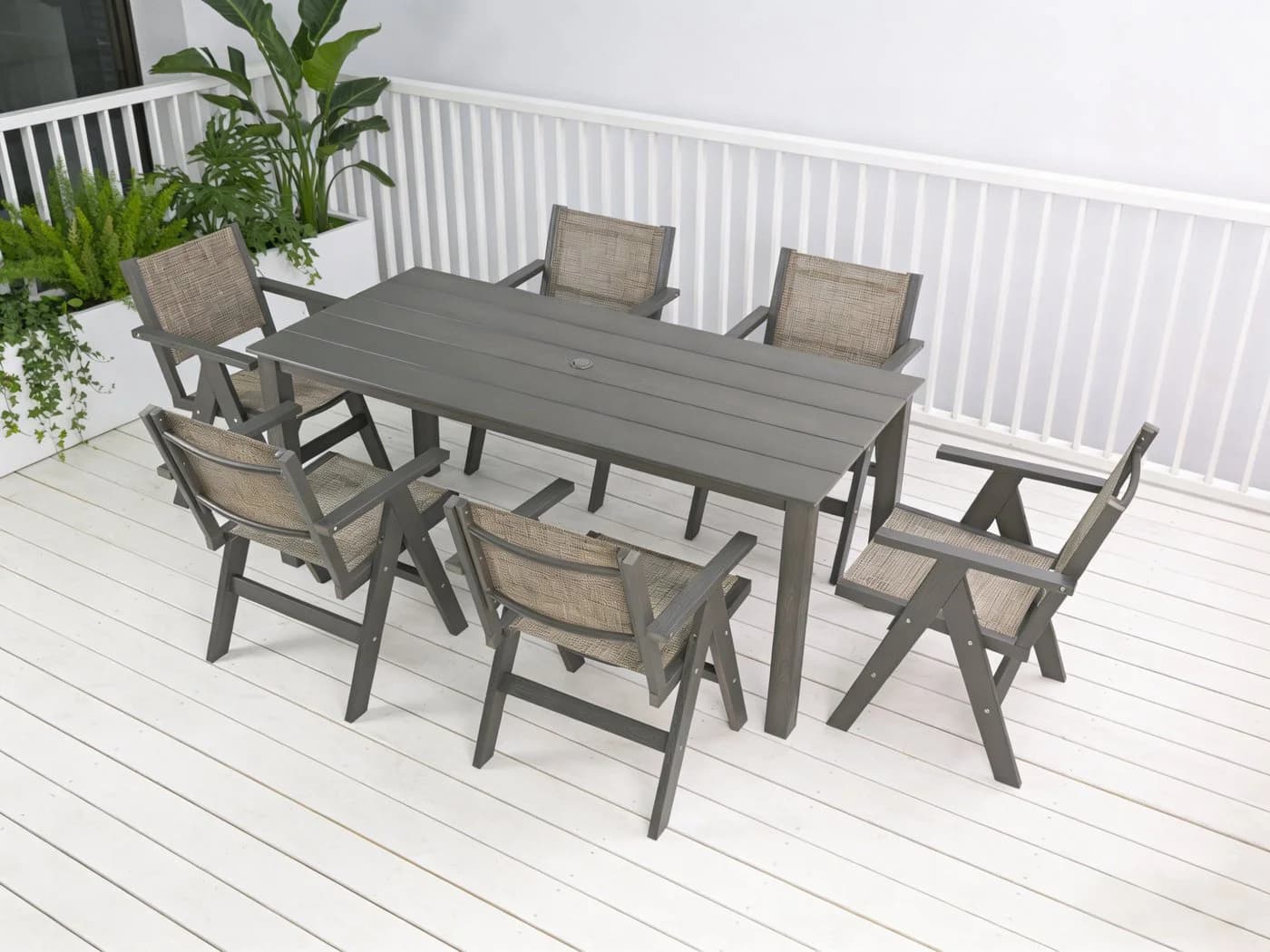 NJLyuhome Outdoor-Esstisch Grau mit Schirmloch - Bild 3