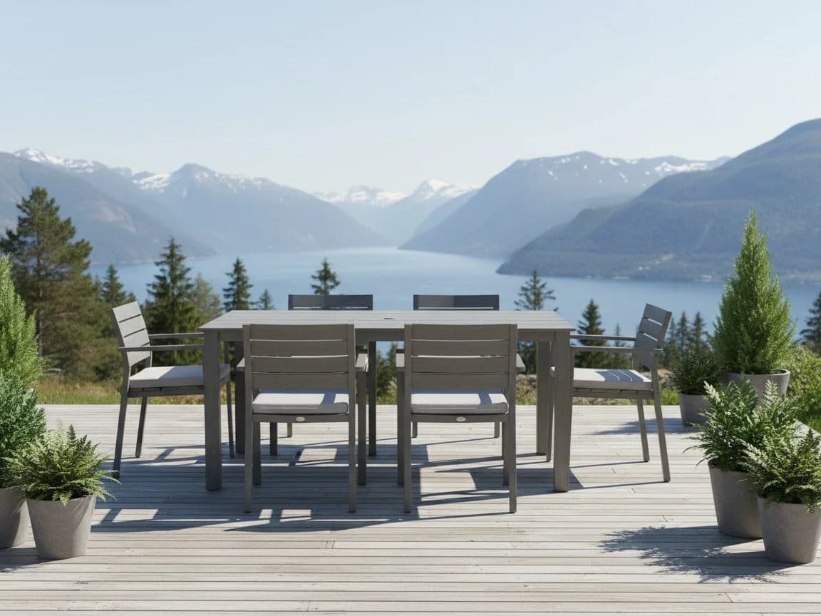 NJLyuhome Outdoor-Esstisch Grau mit Schirmloch - Bild 4