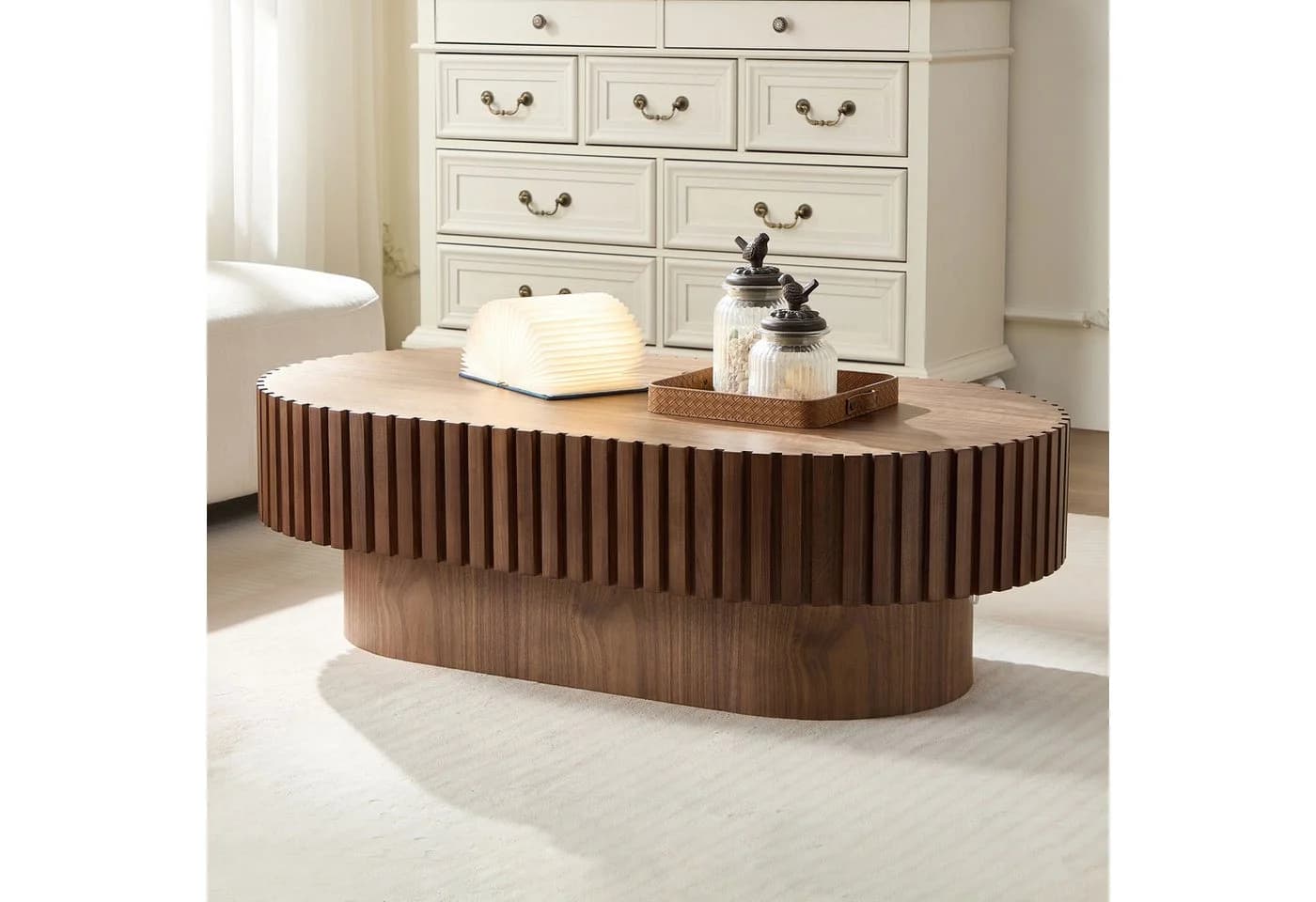 WILLIAMSPACE Couchtisch Neo Oval Geriffelt Walnuss Modern - Bild 4
