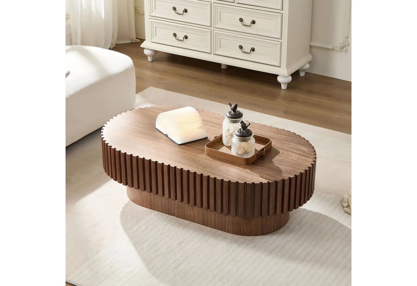 WILLIAMSPACE Couchtisch Neo Oval Geriffelt Walnuss Modern - Bild 5