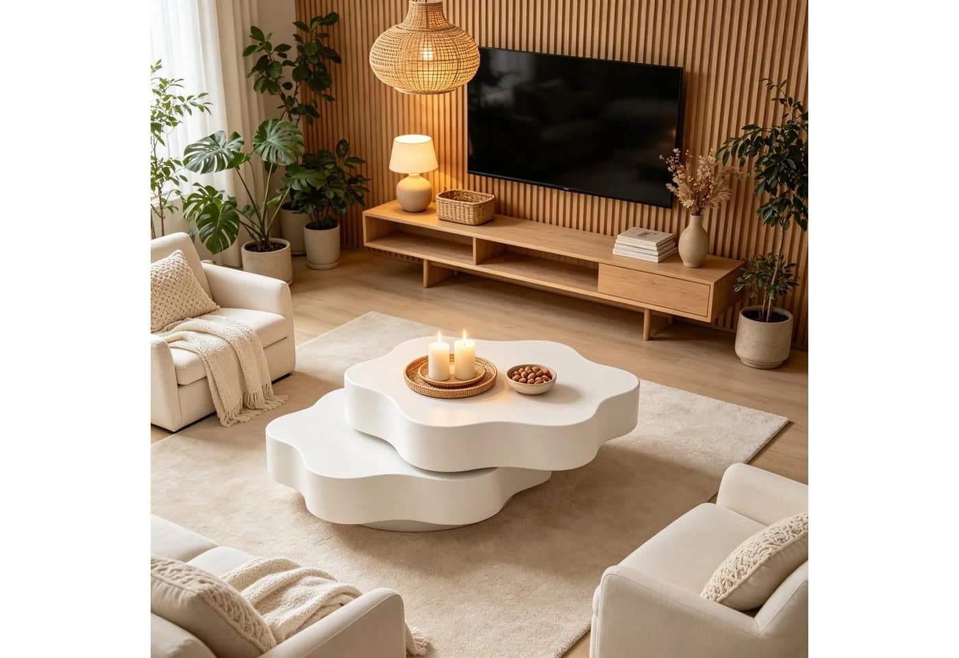 WILLIAMSPACE Couchtisch mit Drehfunktion, modernes Design in Wolkenform, Weiß - Bild 2