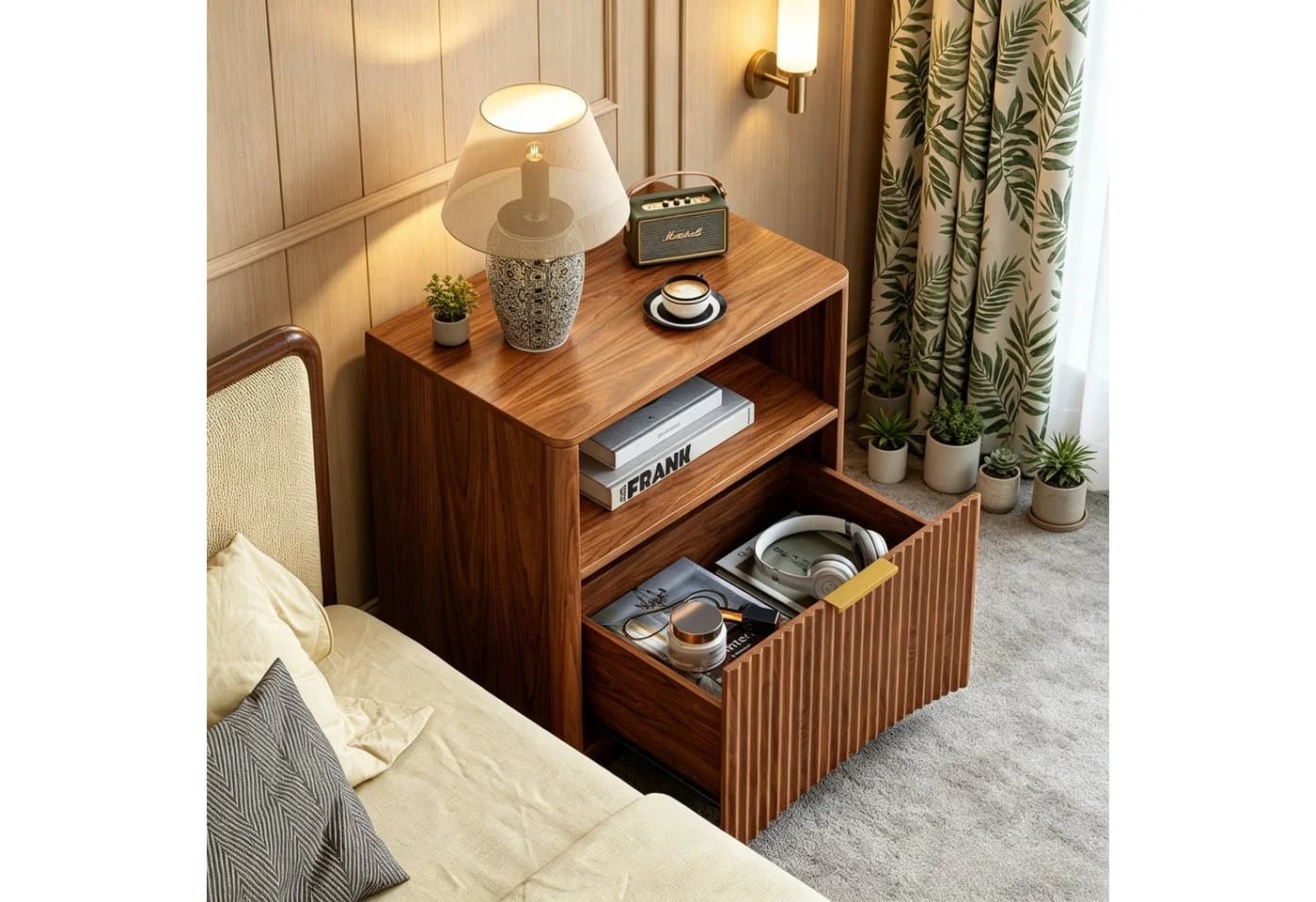 WILLIAMSPACE Nachttisch NOVA Braun Gold Rillendesign - Bild 2