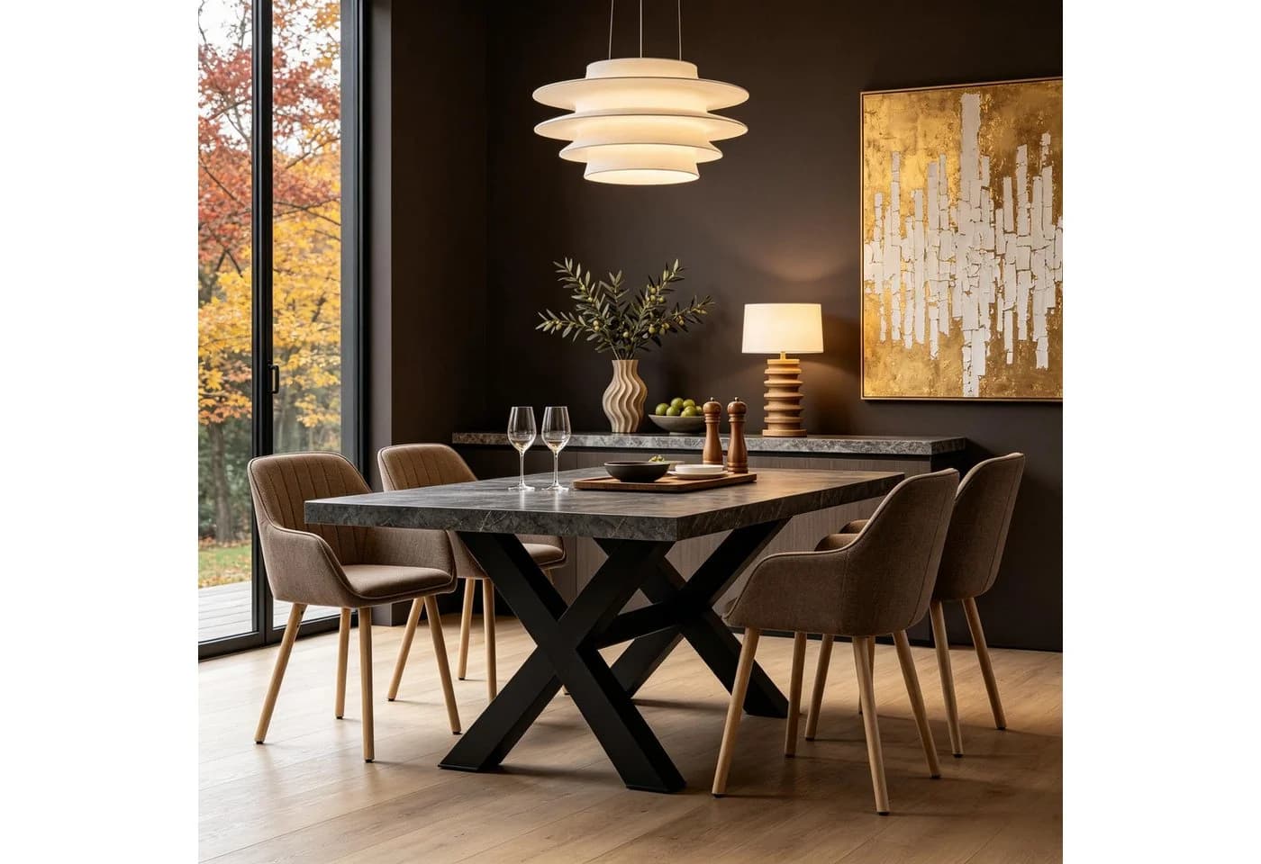 WILLIAMSPACE Rossini Arm-Essstuhl gepolstert Massivholzbeine 2er Set Braun - Bild 5