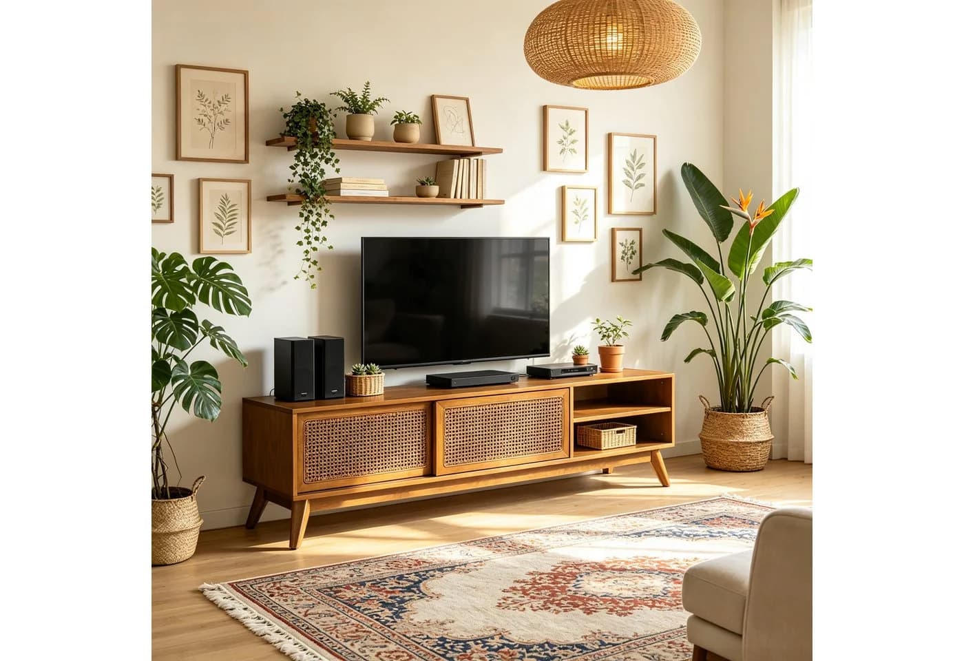 WILLIAMSPACE TV-Schrank Lumen Rattan Echtholzfurnier Schiebetüren Braun - Bild 2