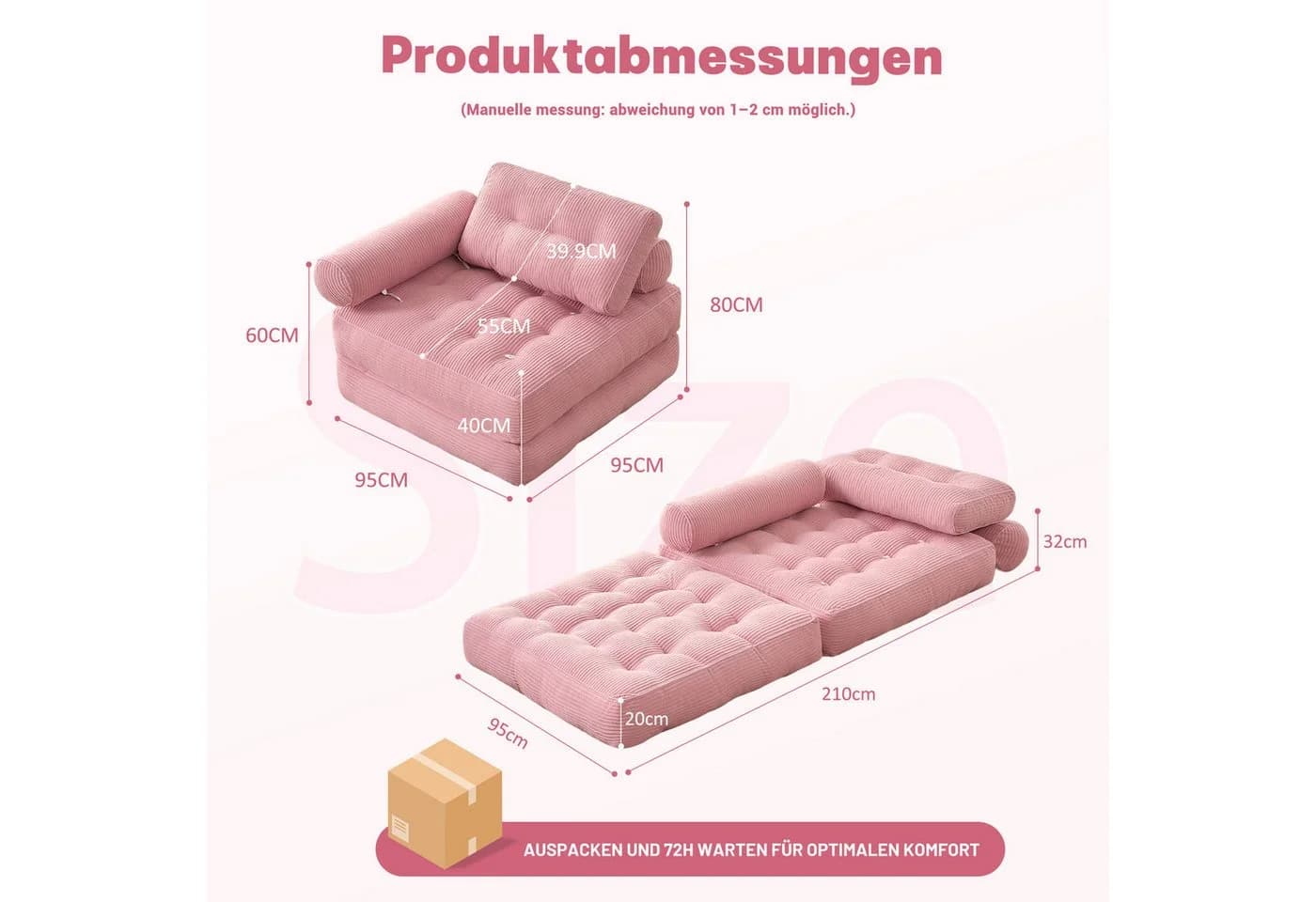 LITBIRD Schlafsofa faltbar 4-in-1 Multifunktionssofa Rosa
