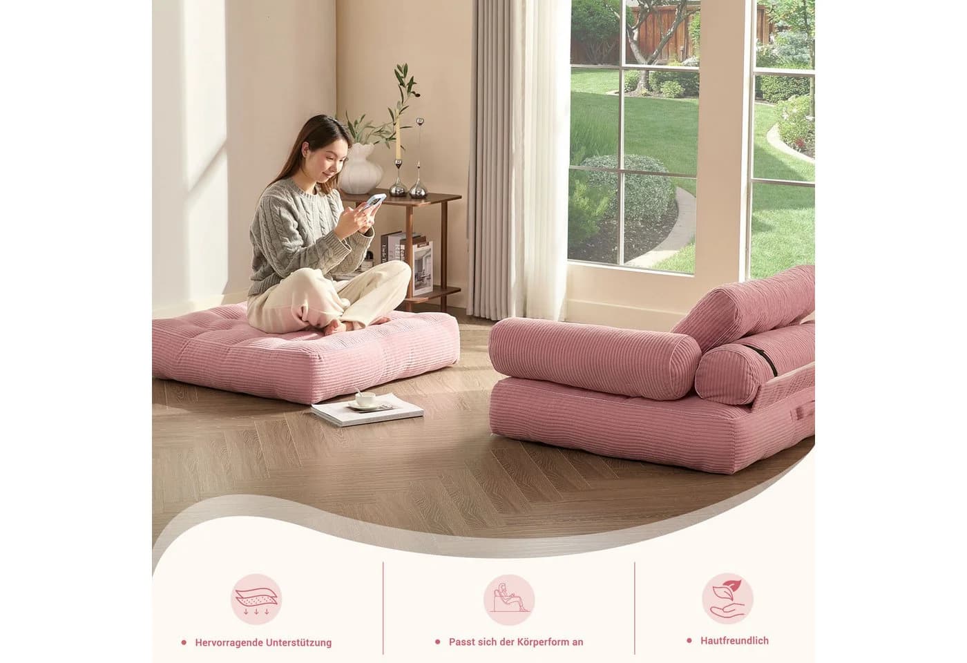 LITBIRD Schlafsofa faltbar 4-in-1 Multifunktionssofa Rosa - Bild 4
