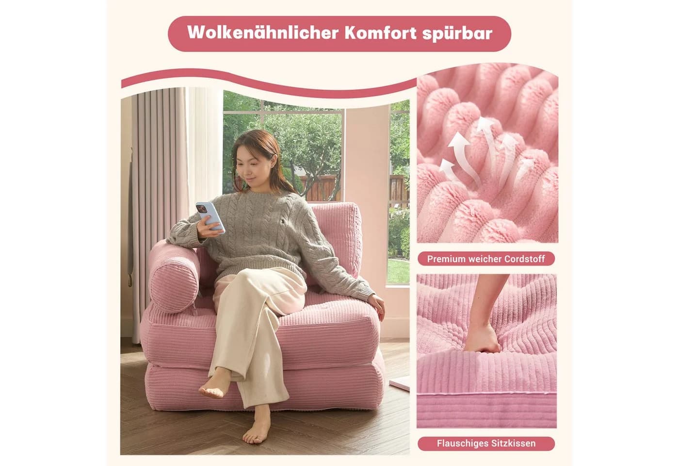 LITBIRD Schlafsofa faltbar 4-in-1 Multifunktionssofa Rosa - Bild 5