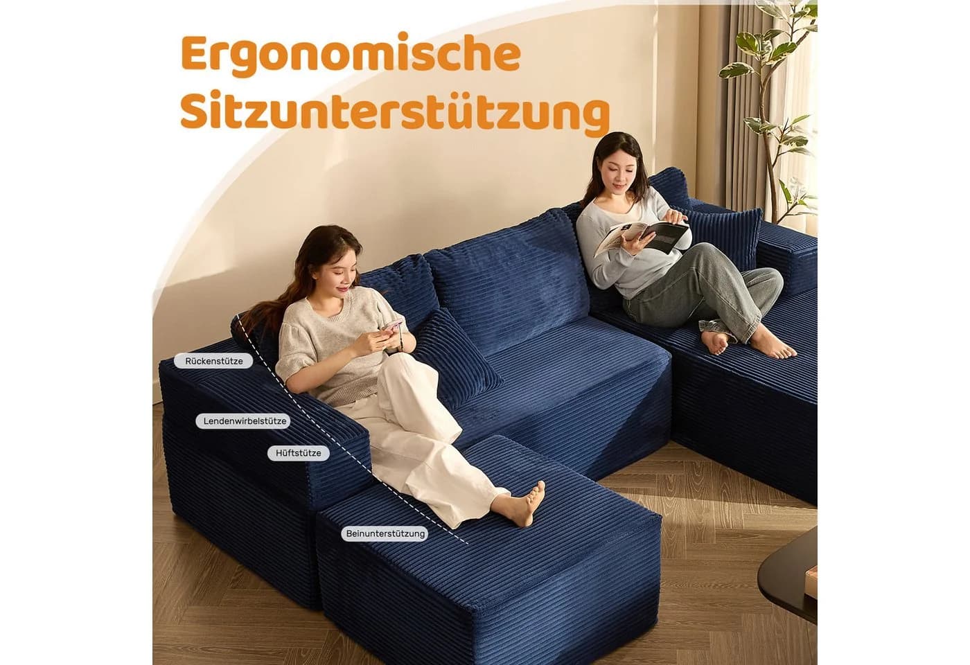 LITBIRD Ecksofa U-förmig mit Recamiere und Schlafsofa-Funktion - Bild 4