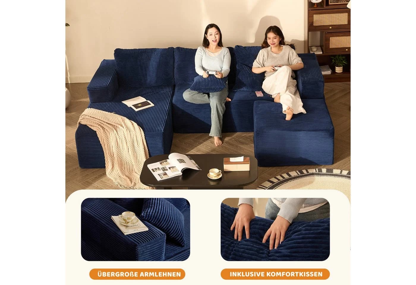 LITBIRD Ecksofa U-förmig mit Recamiere und Schlafsofa-Funktion - Bild 5