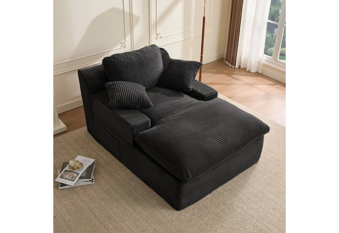 LITBIRD Chaiselongue Loungesofa Schwarz Cordstoff mit Schlaffunktion - Bild 2