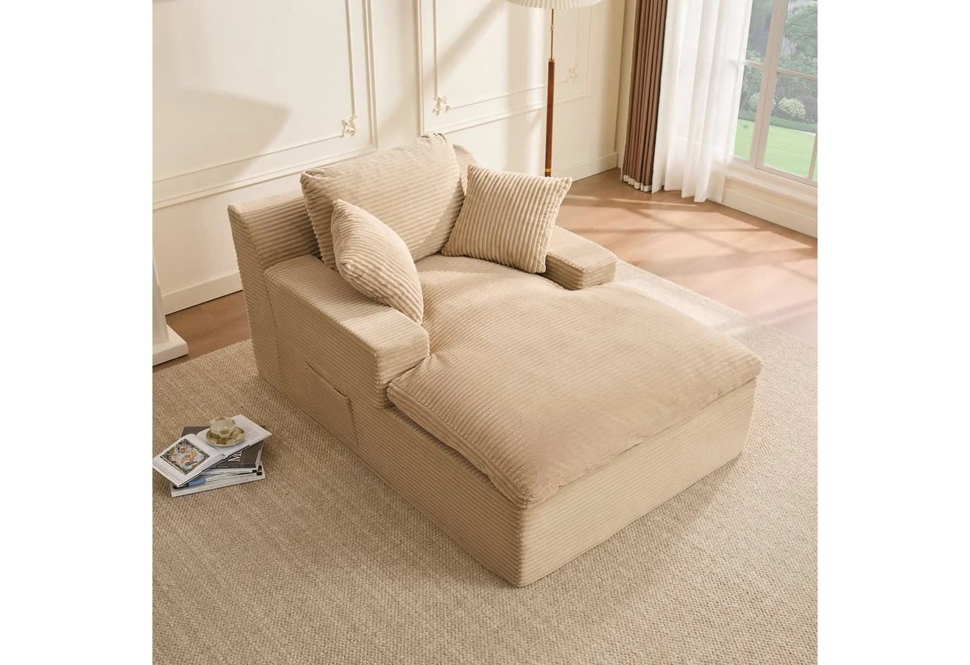 LITBIRD Chaiselongue 160 cm Loungesofa mit Schlaffunktion Hellbraun - Bild 2
