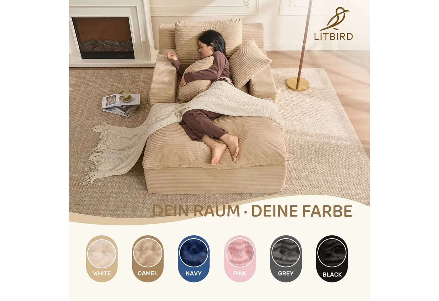 LITBIRD Chaiselongue 160 cm Loungesofa mit Schlaffunktion Hellbraun - Bild 3