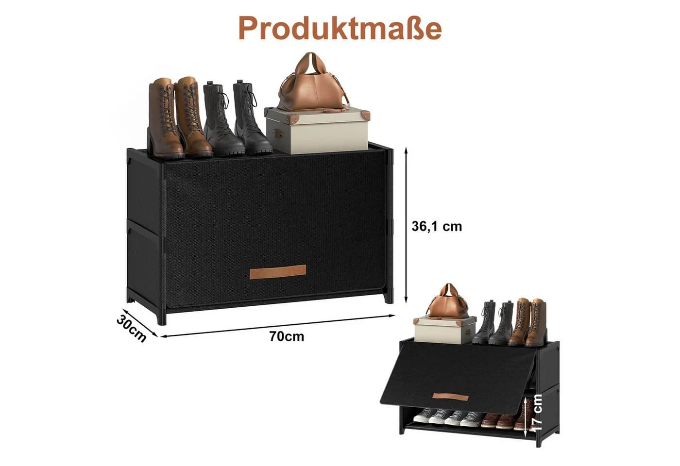 FABATO Schuhschrank Kunststoff Schwarz mit Tür und goldenem Griff - Bild 3
