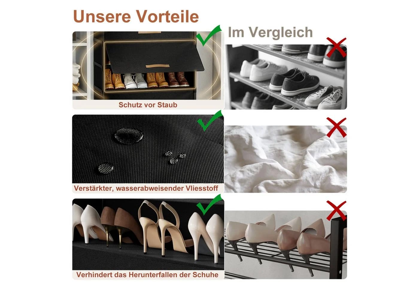 FABATO Schuhschrank Kunststoff Schwarz mit Tür und goldenem Griff - Bild 5