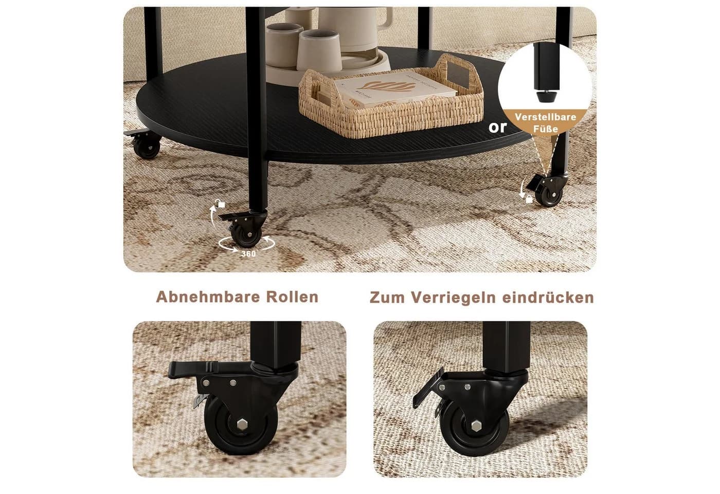 FABATO Runder Couchtisch Höhenverstellbar Schwarz - Bild 5