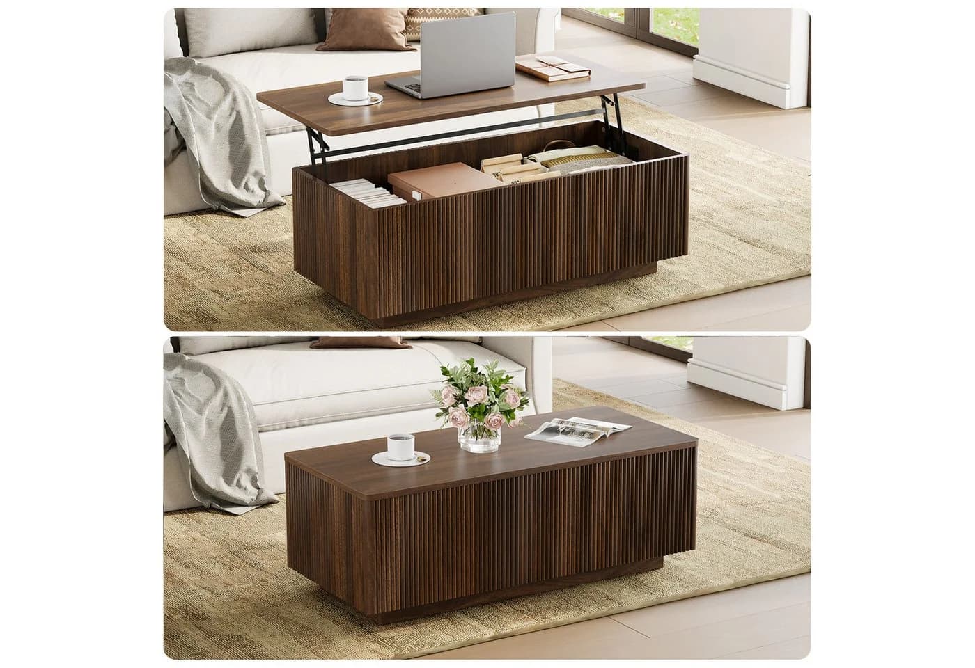 FABATO Lift-Couchtisch 106 cm Braun Holz-Optik Mid-Century - Bild 3