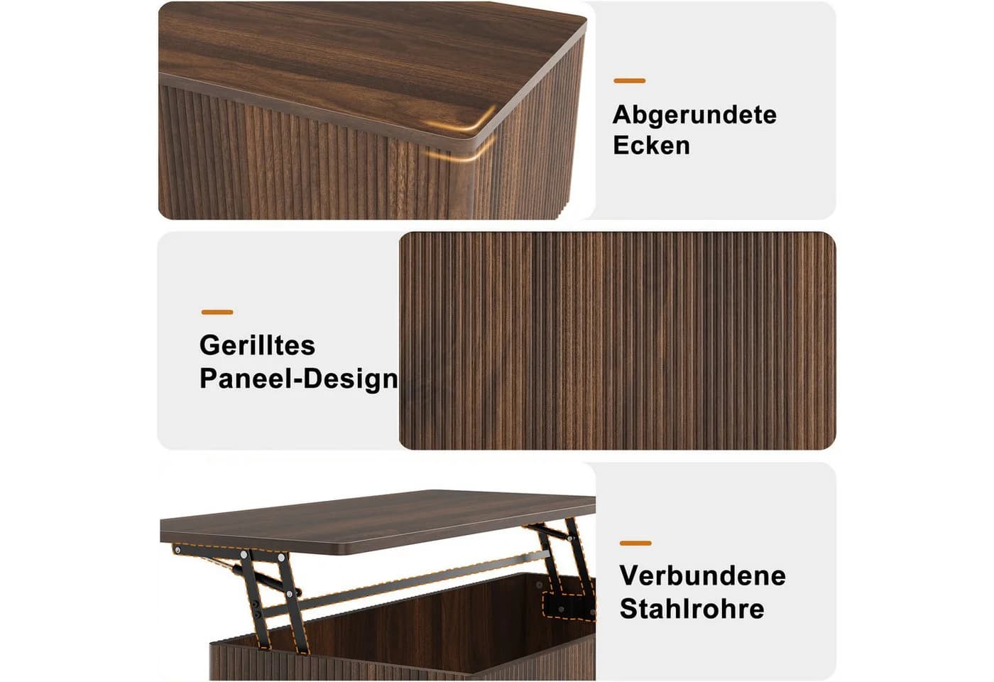 FABATO Lift-Couchtisch 106 cm Braun Holz-Optik Mid-Century - Bild 5